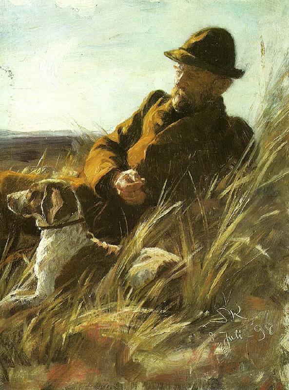 Peter Severin Kroyer jager med hund oil painting image